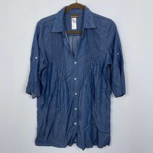 Tommy Bahama Chambray Boyfriend Shirt Cover Up 100% Lyocell Womens Size S Blue